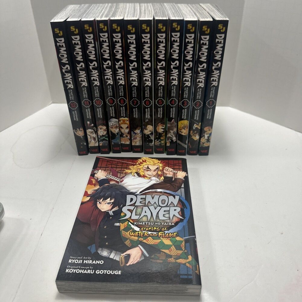 Demon Slayer Kimetsu No Yaiba Manga Lot Vol. 1-12 + Stories Of Water And Flame